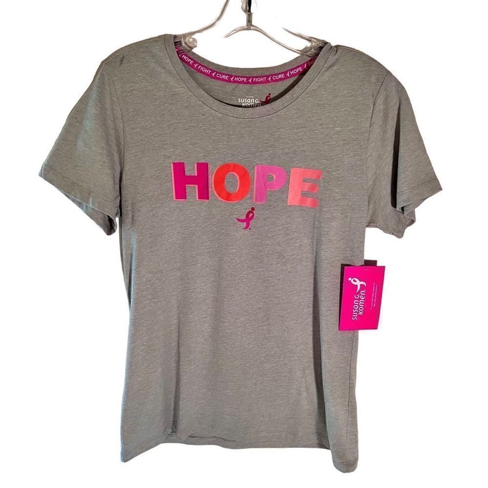 NWT Susan G Komen Women's HOPE T-Shirt Gray/Pink with Short Sleeves Sz Small 4/6